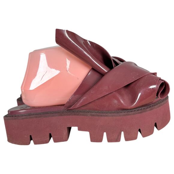 No. 21 Kartell Burgundy Maroon Knot Bow Platform Sandals Size EU 38 US 7.5 - Picture 6 of 10